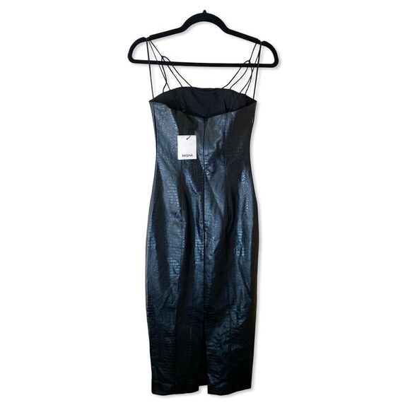 NWT Misha Revolve Dress Tiffany Black faux leather mini sheath Sz 2 - Picture 6 of 12